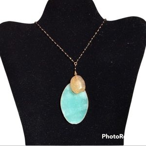 Anthropologie Gold Tone Semi Precious Stone Long Necklace Turquoise Amber Boho